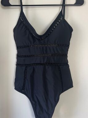 Amuse Society Black One-Piece Swimsuit with Crochet Trim